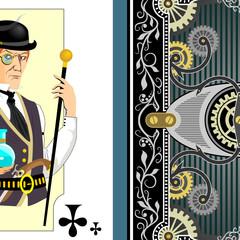 jack club playing card symbol games style poker sign  character steampunk mechanic style