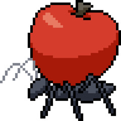 Fototapeta premium vector pixel art ant carry fruit