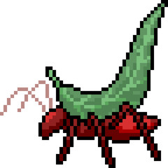Obraz premium vector pixel art ant carry leaf