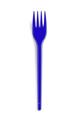 Disposable plastic blue fork - cutlery. Isolated on white background with shadow