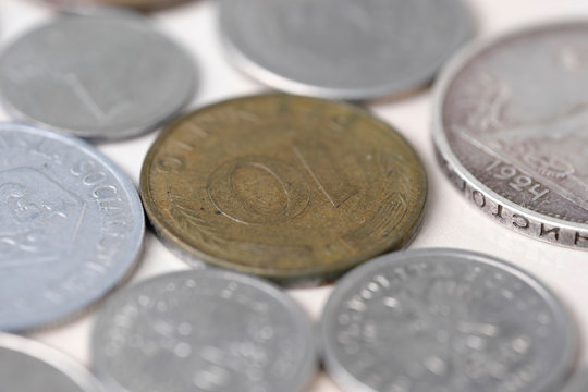 Coins of different countries close-up