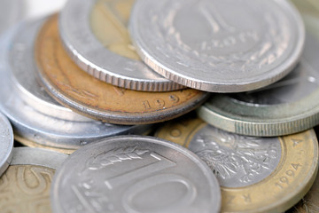 Coins of different countries close-up