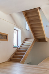 Wooden staircase without laminated timber railing
