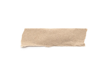Recycled paper craft stick on a white background. Brown paper torn or ripped pieces of paper isolated on white.