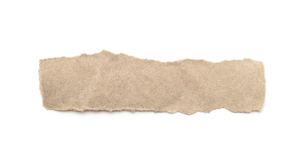 Recycled paper craft stick on a white background. Brown paper torn or ripped pieces of paper isolated on white.