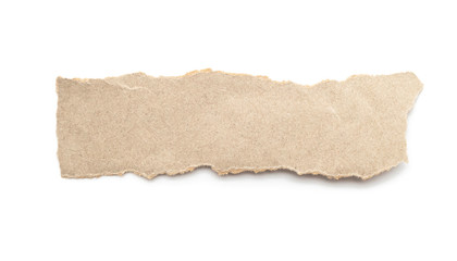 Recycled paper craft stick on a white background. Brown paper torn or ripped pieces of paper...