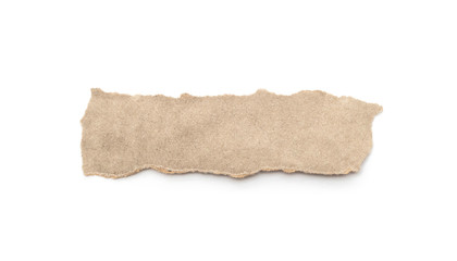 Recycled paper craft stick on a white background. Brown paper torn or ripped pieces of paper isolated on white.