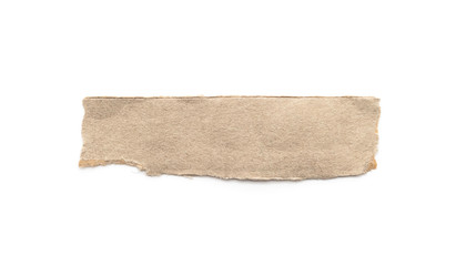 Recycled paper craft stick on a white background. Brown paper torn or ripped pieces of paper isolated on white.