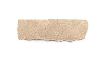 Recycled paper craft stick on a white background. Brown paper torn or ripped pieces of paper isolated on white.