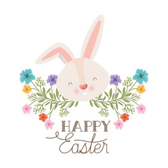 happy easter label with rabbit head isolated icon