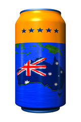 3D can with national flag of Australia in the form of relief country map isolated on white
