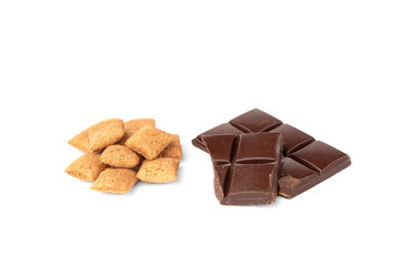 Dried breakfast pads with chocolate isolated on white background.