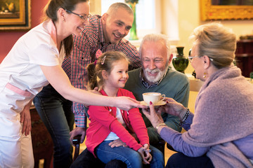 Family visit in a retirement home