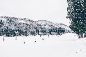 Landscape and Mountain view of Nozawa Onsen in winter , Nagano, Japan.