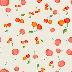 Malpighia glabra. Red acerola berry seamless pattern. eco food