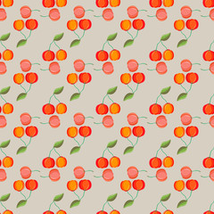 Acerola. Fruit, leaves seamless pattern. Malpighia glabra