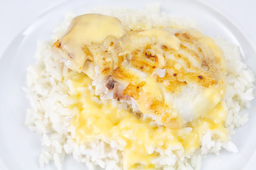 filet de julienne, sauce beurre blanc et riz