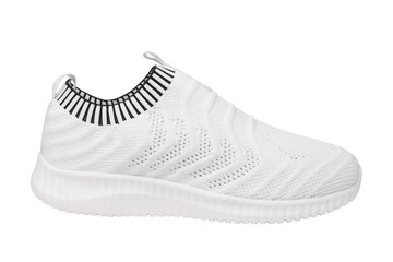 one white summer sneaker, lightweight mesh fabric, sports shoes, on a white background