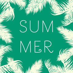 Summer tropical background with exotic palm leaves. Summer postcard. Vector illustration