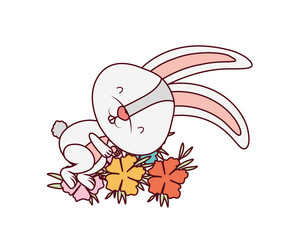 easter bunny with flowers isolated icon