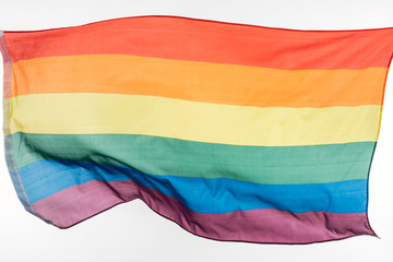 waving lgbt rainbow flag isolated on white,