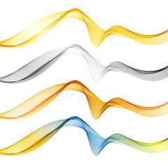 Set of abstract color wave smoke transparent blue pink orange green wavy design