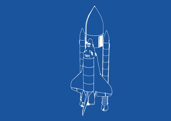 spacecraft drawing on a blue background vector