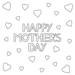 Happy mother's day card with hearts. Coloring page