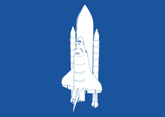 spacecraft silhouette on blue background vector