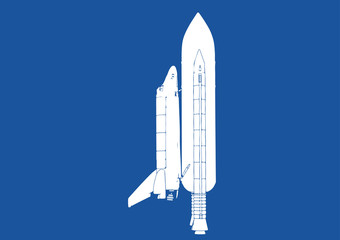 spacecraft silhouette on blue background vector