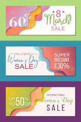 Pack of tree sale banner templates to Womens Day. Special offers templates