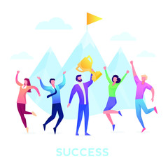 Teamwork success. Flat design business people concept. Vector illustration concept for web banner, business presentation, advertising material. 