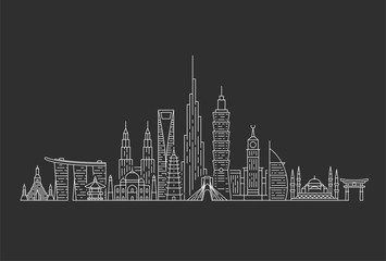 Asia skyline. Travel and tourism background.