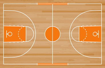 Basketball court floor with line on wood pattern texture background. Basketball field. Vector.