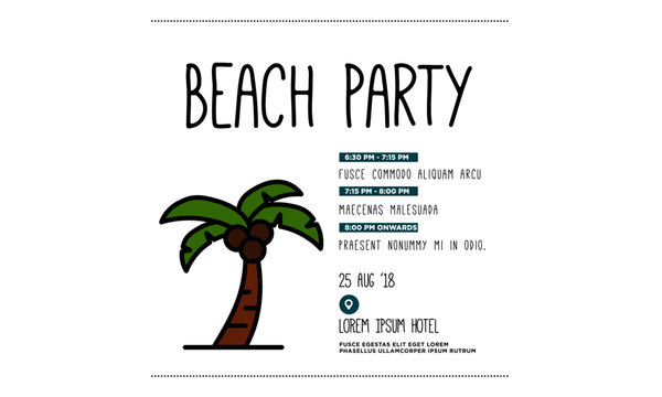 Beach Party Invitation Design with Where and When Details