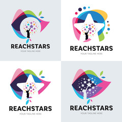 Collection Of Children Reach Star Logo Set Design Template Inspiration