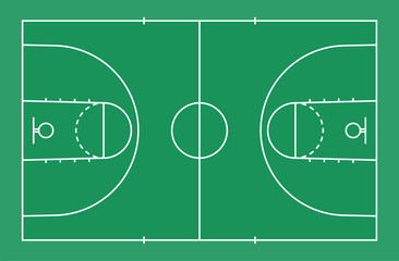 Green basketball court floor with line for background. Basketball field. Vector.
