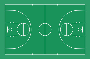 Green basketball court floor with line for background. Basketball field. Vector.