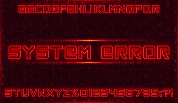Futuristic neon font. Red alphabet with numbers on dark background. Vector illustration.