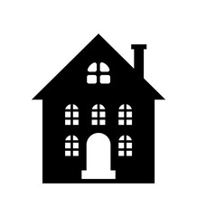 Residential real estate building icon isolated on white. House monochrome silhouette, multi storey dwelling, windows and chimney, vector illustration