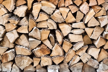 Woodpile of birch tree wood. Wood texture