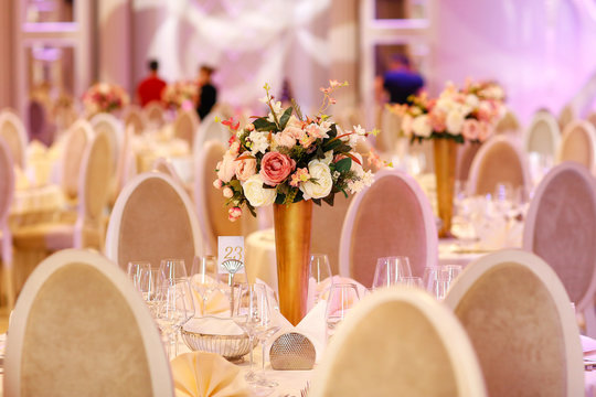 Beautiful decor for wedding in restaurant