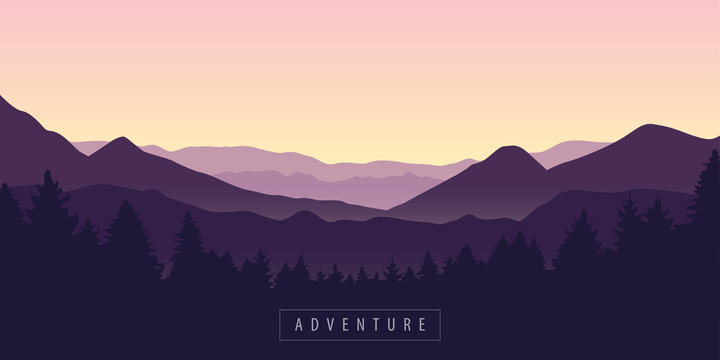 adventure mountain and forest purple landscape vector illustration EPS10