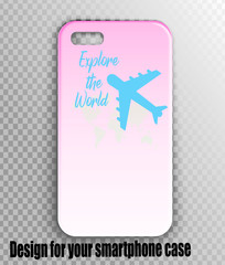 Vector mockup of stylish smartphone case. Beautiful cover for the traveler. IPhone case design