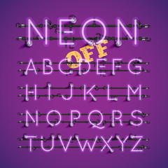 Yellow realistic neon character set with wires and console, vector illustration