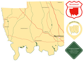 Large and detailed map of Autauga county in Alabama, USA