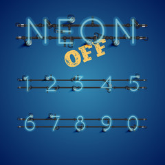 Yellow realistic neon character set with wires and console, vector illustration