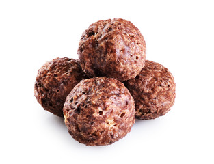 Chocolate corn balls isolated on white background.