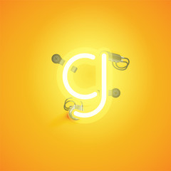 Yellow realistic neon character with wires and console from a fontset, vector illustration