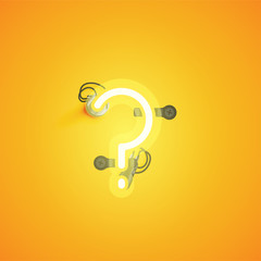 Yellow realistic neon character with wires and console from a fontset, vector illustration